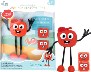 Glo Pals Postać do Kąpieli Sammy + 2 Kostki Sensoryczne Świecące w Wodzie, Czerwone LED 3+