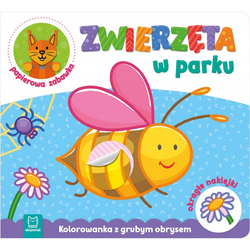 Zwierzęta w parku. Kolorowanka z grubym obrysem, okrągłe naklejki, papierowa zabawka