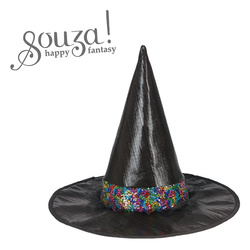 Souza! Kapelusz czarownicy Agatha – czarny stożkowy z cekinami, regulowany 49–56 cm